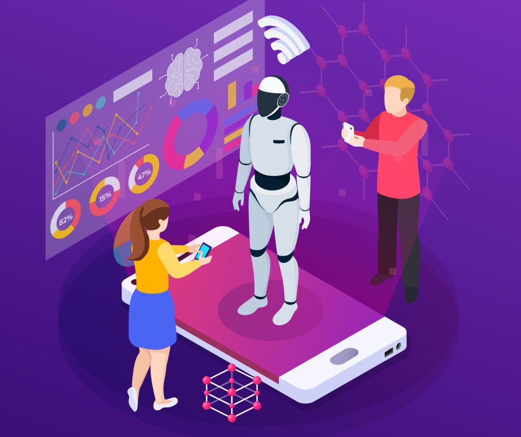 Artificial intelligence isometric composition human characters and robot on mobile device screen on purple background vector illustration SSUCv3H4sIAAAAAAACA3VRy2rDQAz8lUVn07T05lsPoVAohLa30IMsK47IemX24TYE/3u1eUAuvUma2dFo9gQdJiFoTyDel5QjZtEA7VMD3EvWKOihfVwaSBlzSZyMax1h5sHQc38T2Z7qHFrYsE6ewR6Vztp3ScTeY2AtCZbmRvti2gf1Ohz/o343gAMHOtattjayZzyb2Bp0+Mkcx6ujWXrWS4mll1rCrITe8Ofq2K7TsU6HiNNeKMrMsfY9J7ICXmKWnZBd7CRkcyF1NTtJOnKOQo50nDRJjcjty4jB0R4jktlIDkPvonaanaGjduLZ9TyLKZg+c6jzqURLxnVIhyFqsSczk8Xs7uN/cGvLHjsjrjefZ+EPDj0bK7i3zavbaRwtwQbyb80RmmugF620IjXfUy7oV/k+Yz3Yzy7L8gdtkPR19wEAAA==